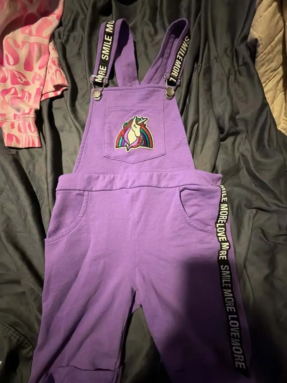3pc girls 7/8 bundle justice hoodie, gar-animals overalls and  pink shirt